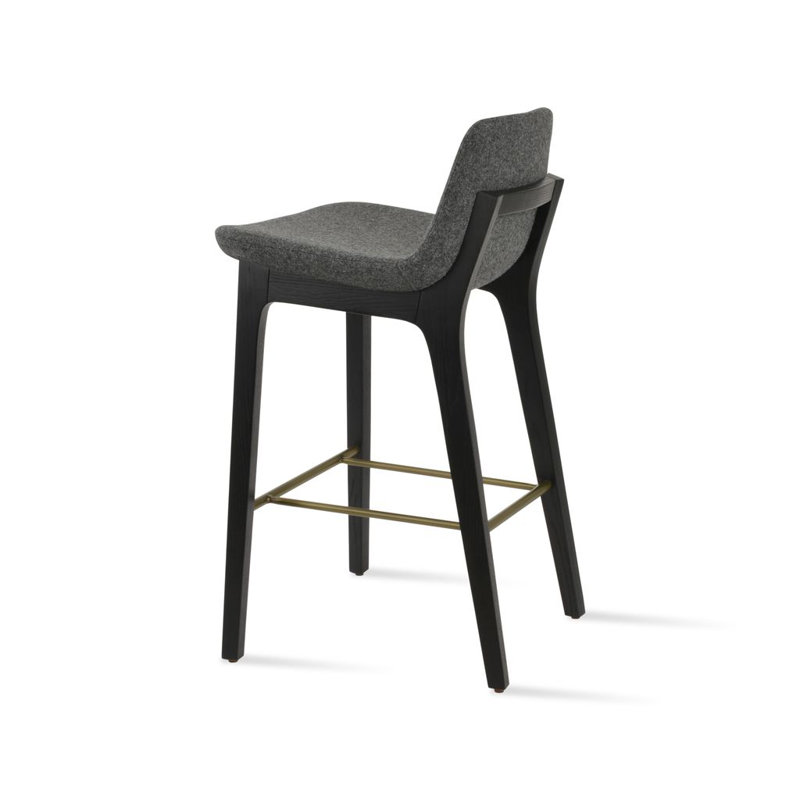 Comptoir en bois Pera HB, Tabouret de bar (siège d'une hauteur de 29 po), Laine Camira gris foncé