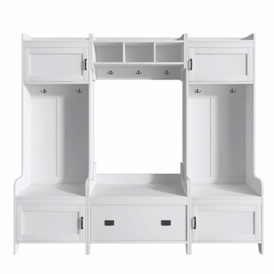 Modern Style 4-Inch-1 Multifunctional Design Multifunctional For Hallway Use With Coat Rack With Seven Metal In Black Hooks, For Entryway Use Bench Hall Tree With Storage Function Rack With Ample With Storage Function Drawer
