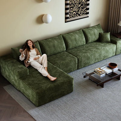 135" Cloud Sectional Couch Featuring L-Shape Chaise, Modern Upholstered Modular In Corduroy, 4 For Home Luxury Experience, No Assembly Required With D