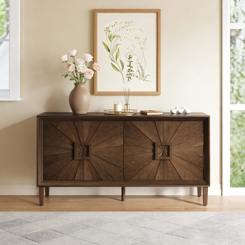 60'' Premium Rustic American Farmhouse Credenza, Antique Brown