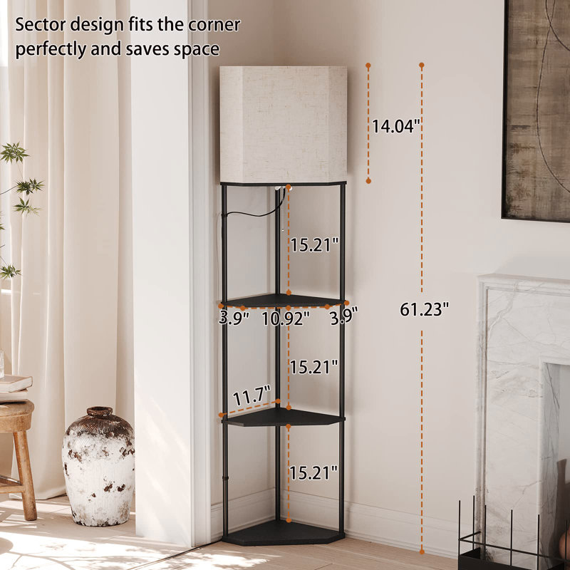 Sector Corner Shelf Lamp 3 Colour Temperatures Led Bulb,corner Lamp With Linen Lampshade