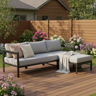 Modulaire en L pour patio, structure en métal, coussins épais, utilisation moderne à l'extérieur