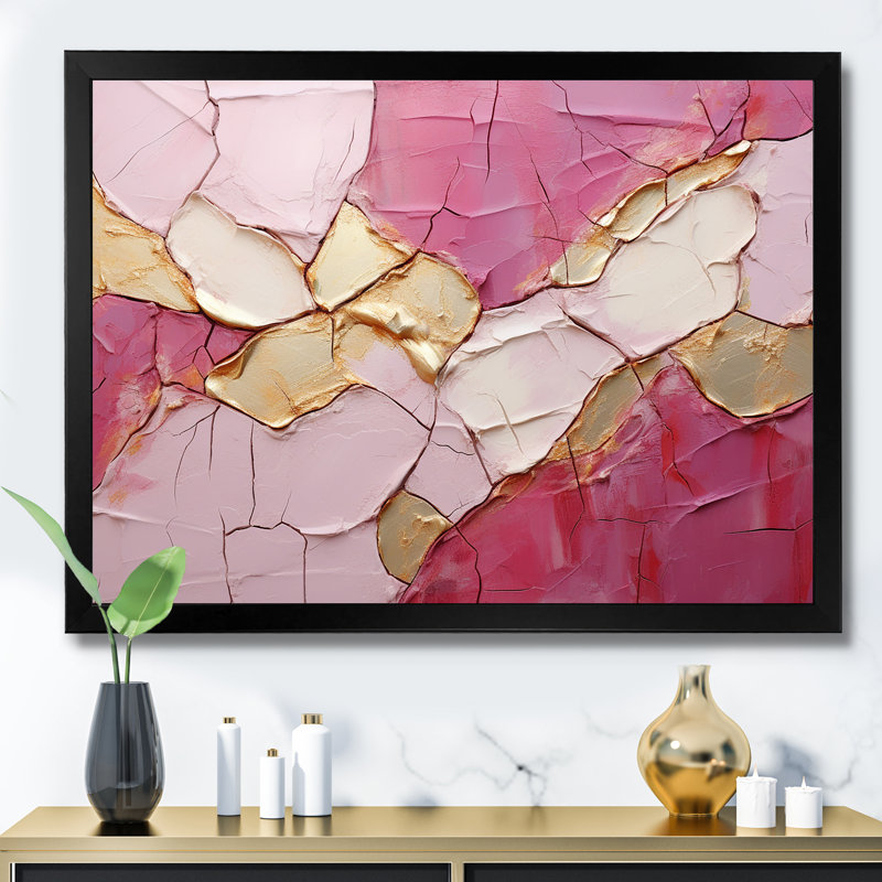 Or rose, minimalisme, poteries - spirales abstraites grand art mural, H 34 po x l 44 po x P 1,5 po, Cadre simple noir