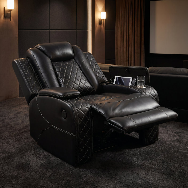 Power Recliner Chair with USB, LED Ambient Light, Storage Armrest – Black Breathable PU Leather, Black