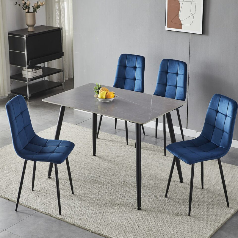Fulshear 4 - Person Dining Set, Navy Blue/Black, Armani Grey, 89"H x 128"L x 8"W