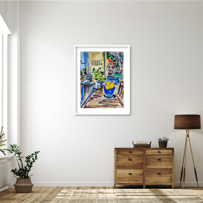 Charline Lemons In Blue Bowl Framed On Paper by Charline Print