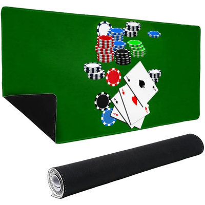 Poker Aces Cards Chips Gambling Large Gaming Mouse Pad Desk Mat with Stitched Edges, Non-Slip Base for Gamer, Home and Office, 11.8 x 27.56 in