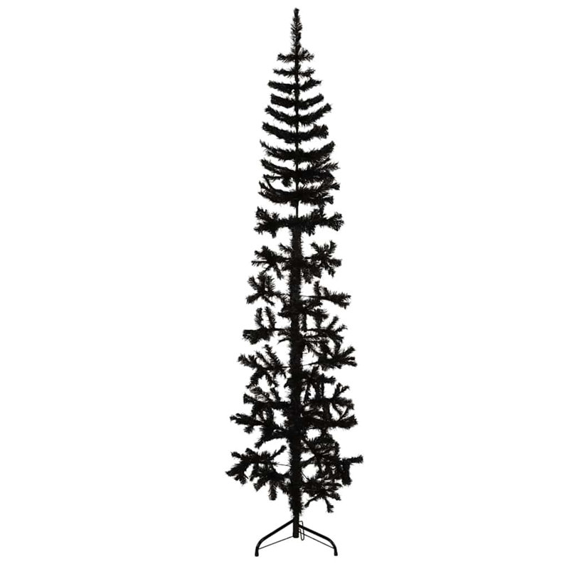 Moitié de sapin de Noël artificiel avec support, 94,5 po x 24 po, Noir