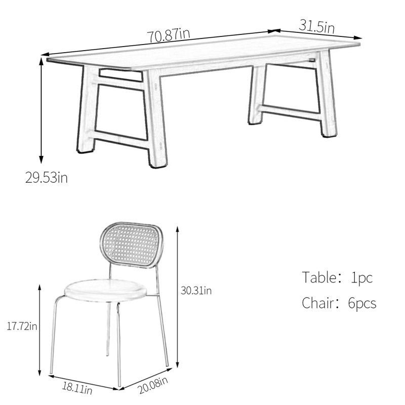 Thickened solid wood dining table, 29.53"H x 70.87"L x 31.5"W