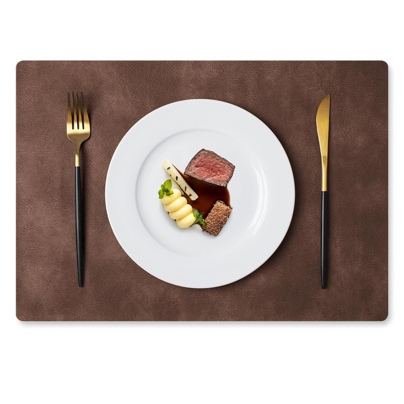 Ensemble de 6 napperons rectangulaires en similicuir 17 po x 12 po, Café