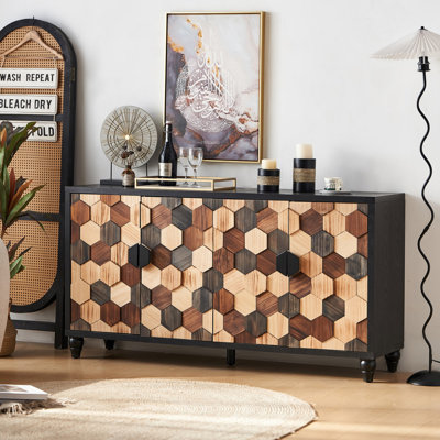 Armoire de rangement avec motif en nid d'abeille, armoire d'appoint moderne avec portes pour buffet de vestibule