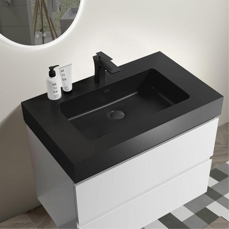 Meuble-lavabo élégant avec conception murale et lavabo intégré offrant style et fonctionnalité., Blanc