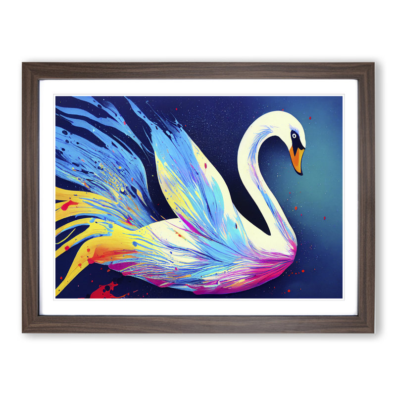 Swan Splash Vol.6 Abstract - Single Picture Frame Painting, 34cm H x 46cm W x 2cm D, Walnut