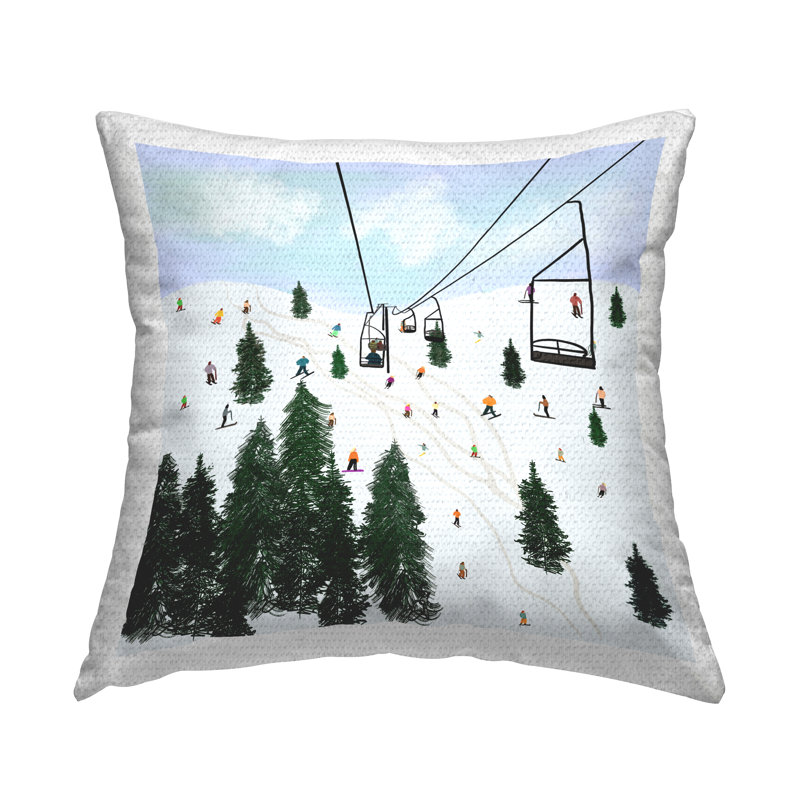 Coussin d'extérieur imprimé "Ski Lift & Slopes" par Ashley Singleton