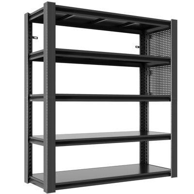 Étagère de garage en métal robuste à 5 niveaux de 72 po H, paix totale de 2000 lb, tablettes de rangement en acier réglables avec panneau perforé
