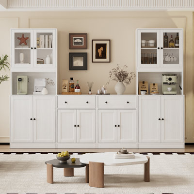 71'' Kitchen Pantry With Bookcases, 110.23'' Wide Farmhouse Wall Unit Tv Stand For Tvs Up To 75''