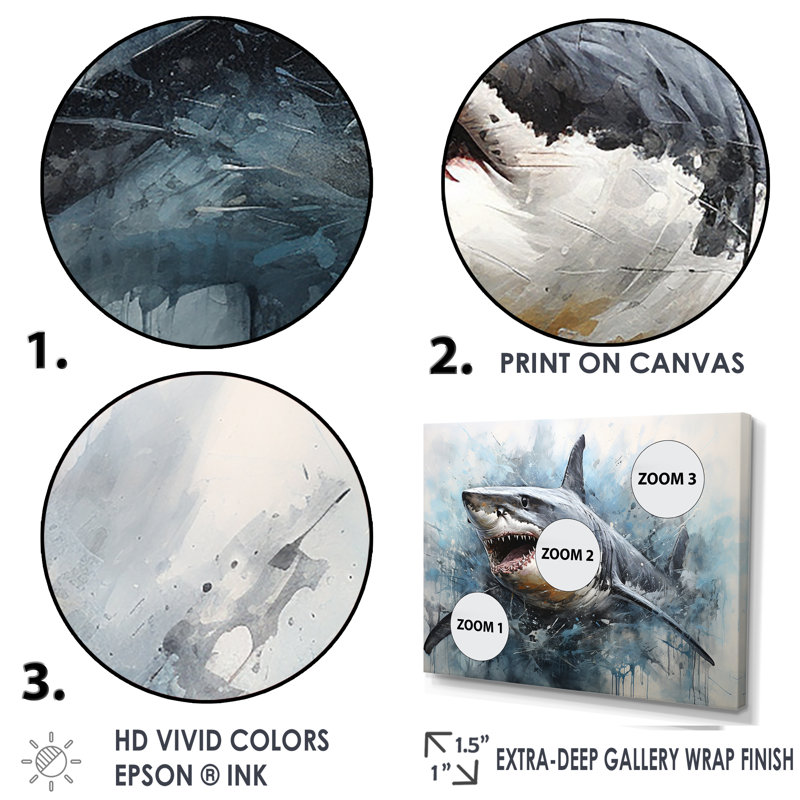 Minimalisme, requin bleu, peinture - art mural requin, H 30 po x l 40 po x P 1,5 po, Encadrement argenté