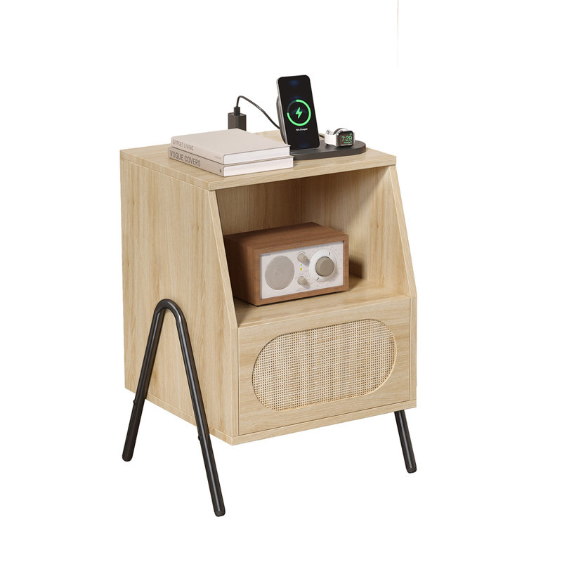 Oak Rattan Single Drawer Jameson With Outlet, 17.3X15.7X23.6In