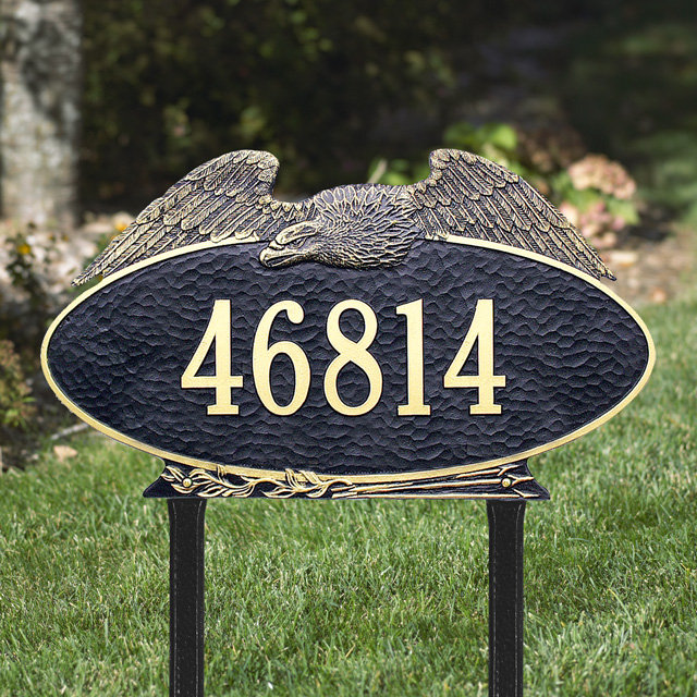 Plaque d'adresse pour pelouse 1 ligne Eagle, Vert et or, Oui