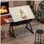 bureau à dessin réglable avec 2 tiroirs pour bureau à domicile et école avec tabouret (blanc)-2070710288