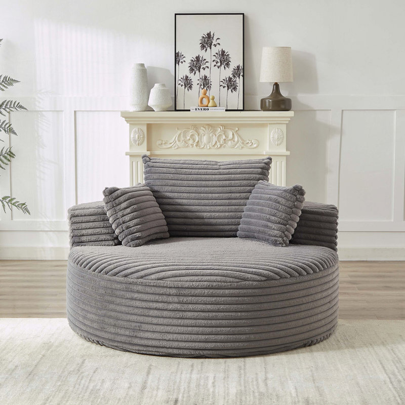 Canapé simple en velours côtelé avec tissu en fourrure de lapin et coussin de dossier, H 32,5 po x l 55 po x P 55 po