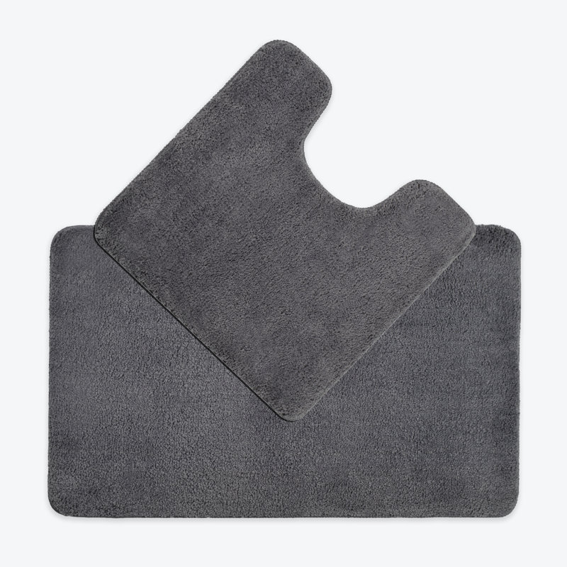 Allviya 2 Piece Bath Mat and Pedestal Mat Non Slip, Charcoal