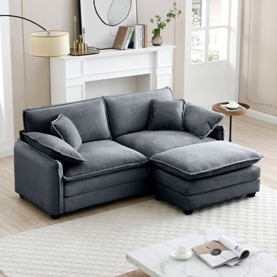 Two-Seater Sofa  With One Footrest, L-Shaped 2-Seater Sofa With Ottoman For Small Living Spaces, Corduroy