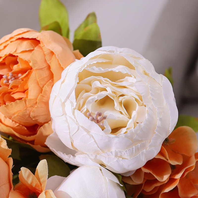Fleurs de soie artificielles pivoines, décoration de mariage rétro, lot de 1, Orange