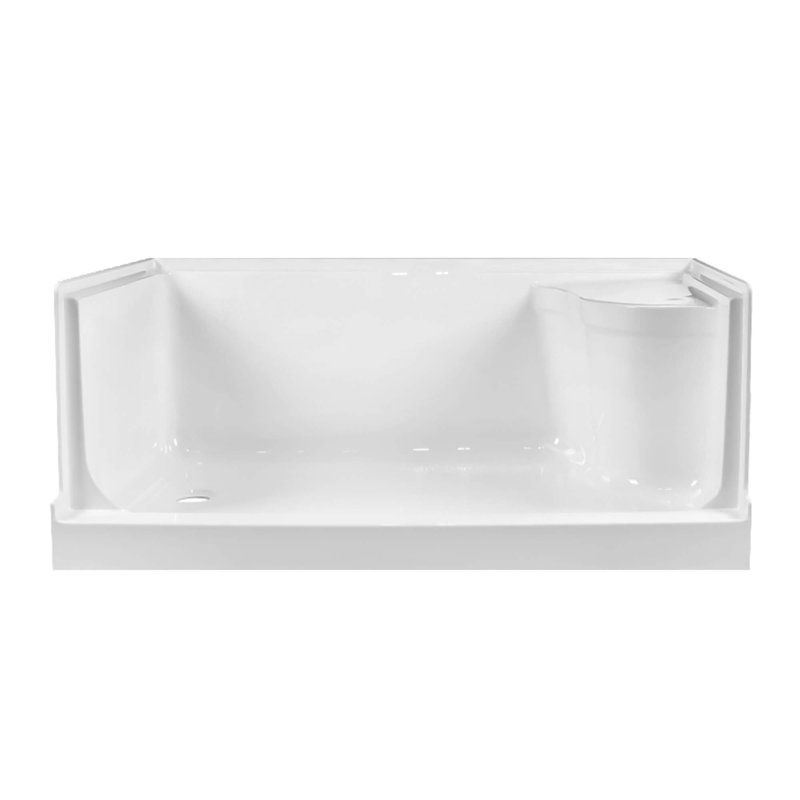 Base de douche à seuil simple l 60 po x P 32 po avec siège, À gauche