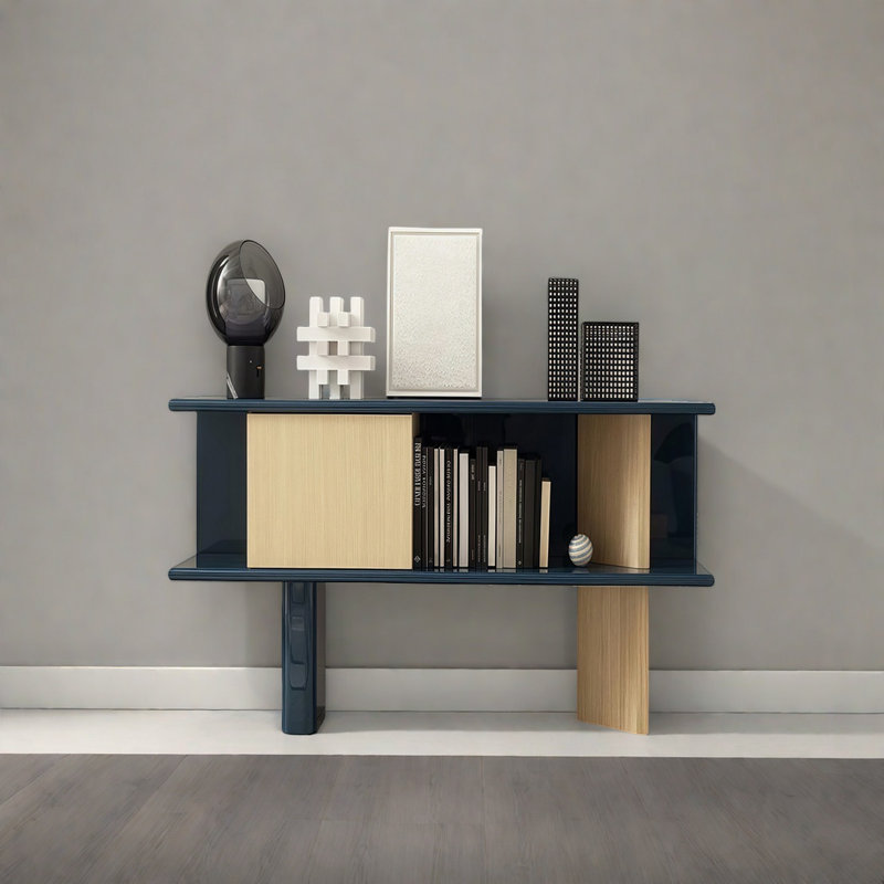 Console Modern Modern Art minimaliste, H 31,5 po x l 47,24 po x P 15,75 po, Bleu / bois naturel