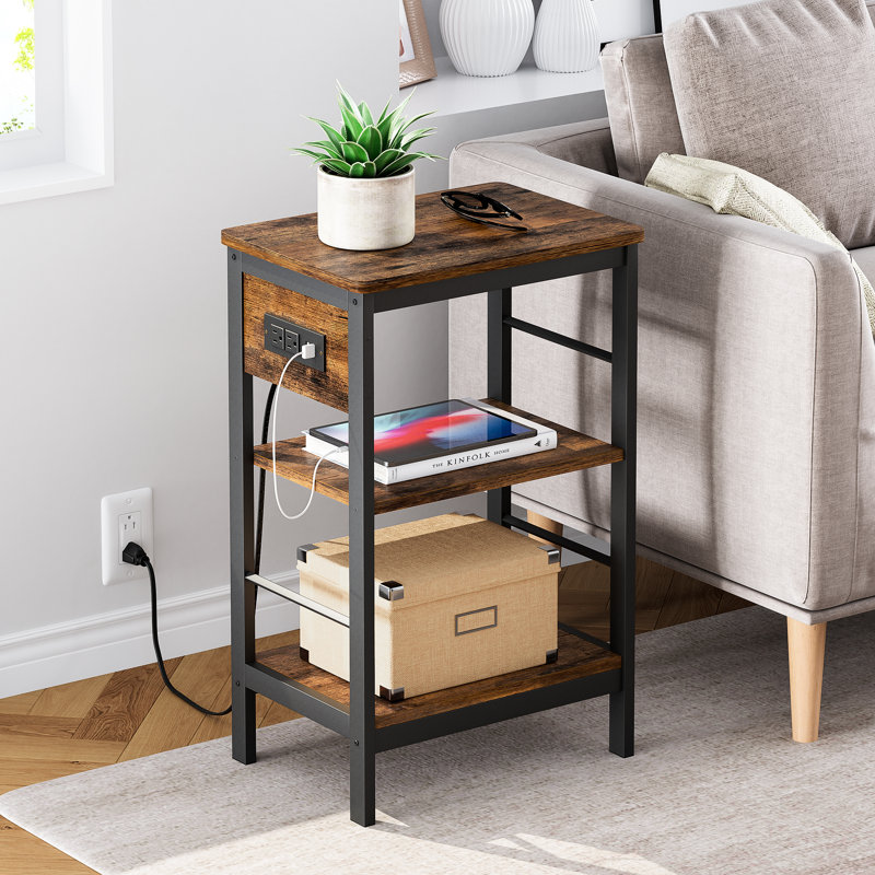 Table de bout avec station de charge, Brun