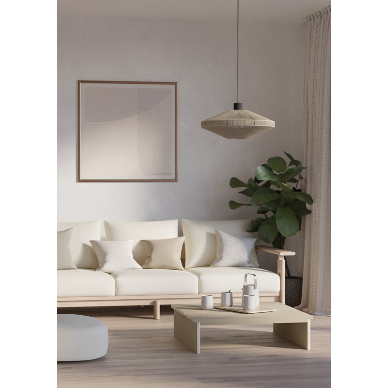 Luminaire suspendu convertible 1 lumière noir Cadsden avec abat-jour en jute crème
