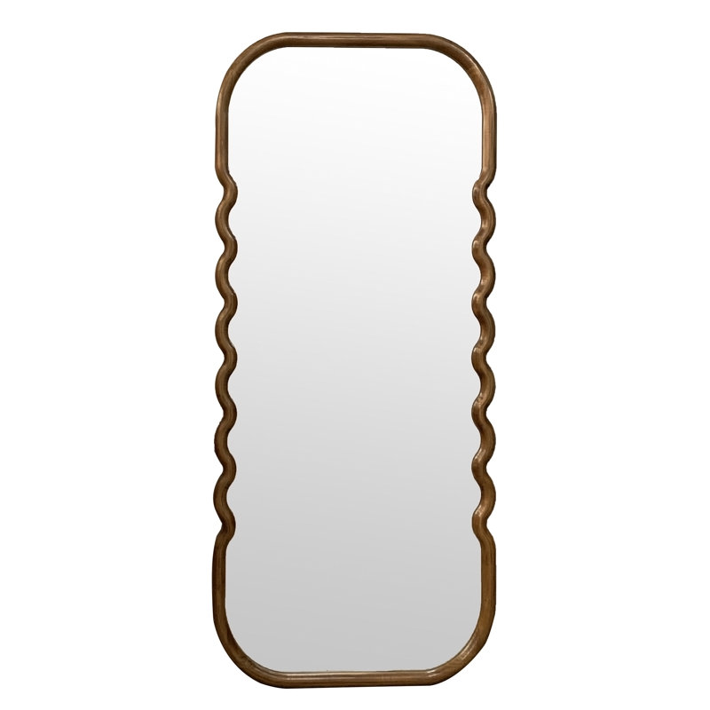 31.4x1.4x74" Oversized Wooden Floor Mirror with Unique Brown Frame
