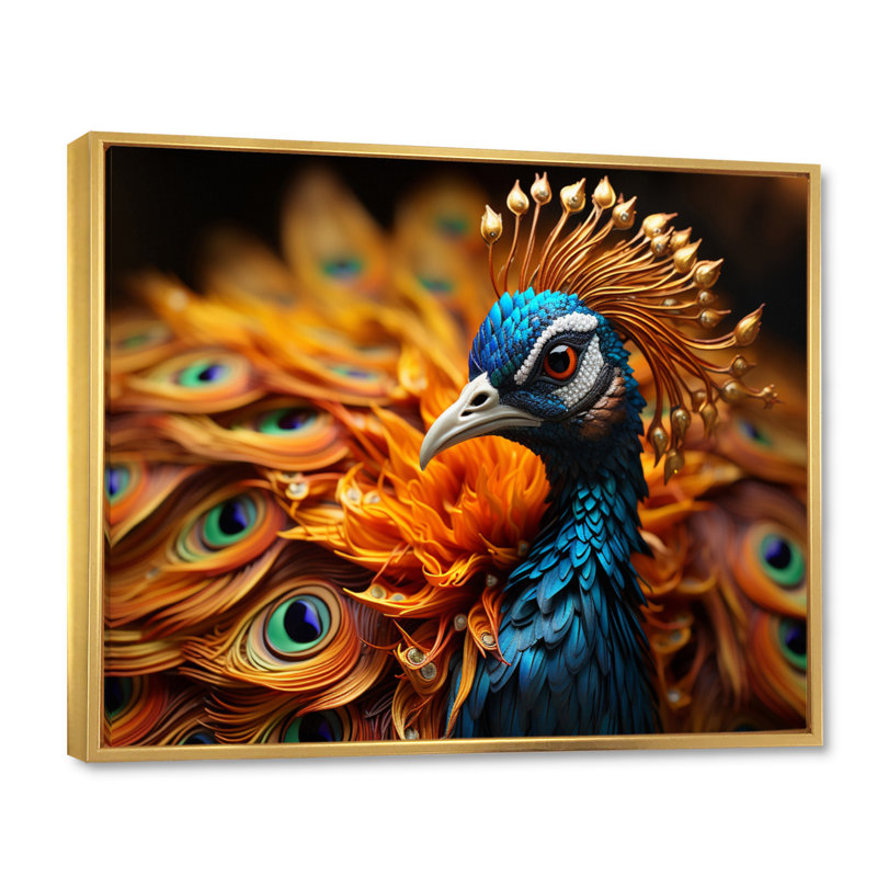 Gros plan sur un paon - animaux, impressions sur toile, H 30 po x l 40 po x P 1,5 po, Cadre flottant doré