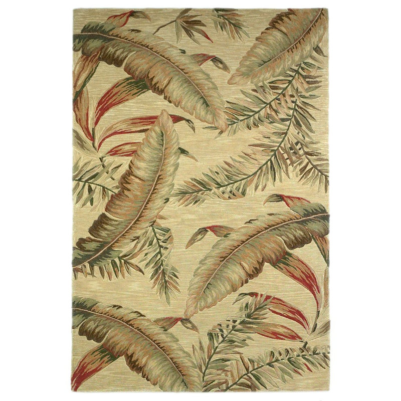 Tapis botanique tropical en laine touffeté à la main brun et vert 9 pi x 12 pi