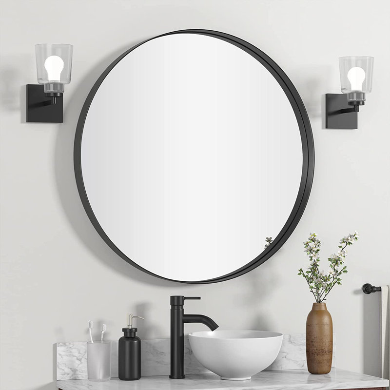 Miroir de salle de bain rond, 31,5 po x 31,5 po, Noir