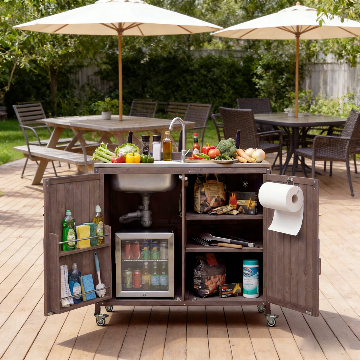 Heimo 39.4" Rolling Outdoor Kitchen Island With 304 Stainless Steel ...