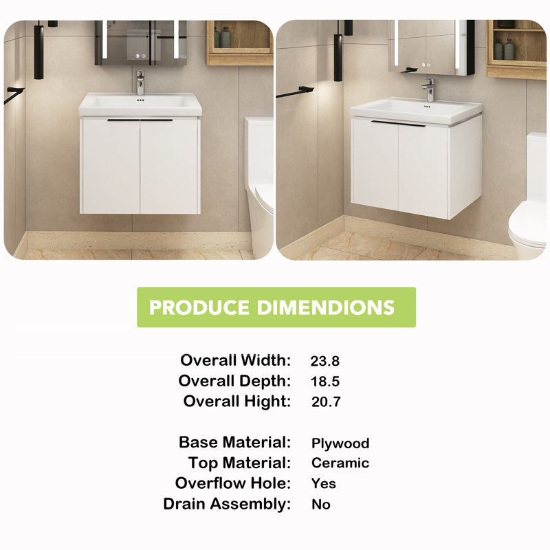 Meuble-lavabo simple 24 po avec plateau en céramique Earnestene