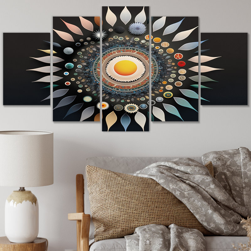 Mystic Wisdom Spiritual Abstract Geometrics IV - Impression sur toile géométrique moderne - 5 panneaux