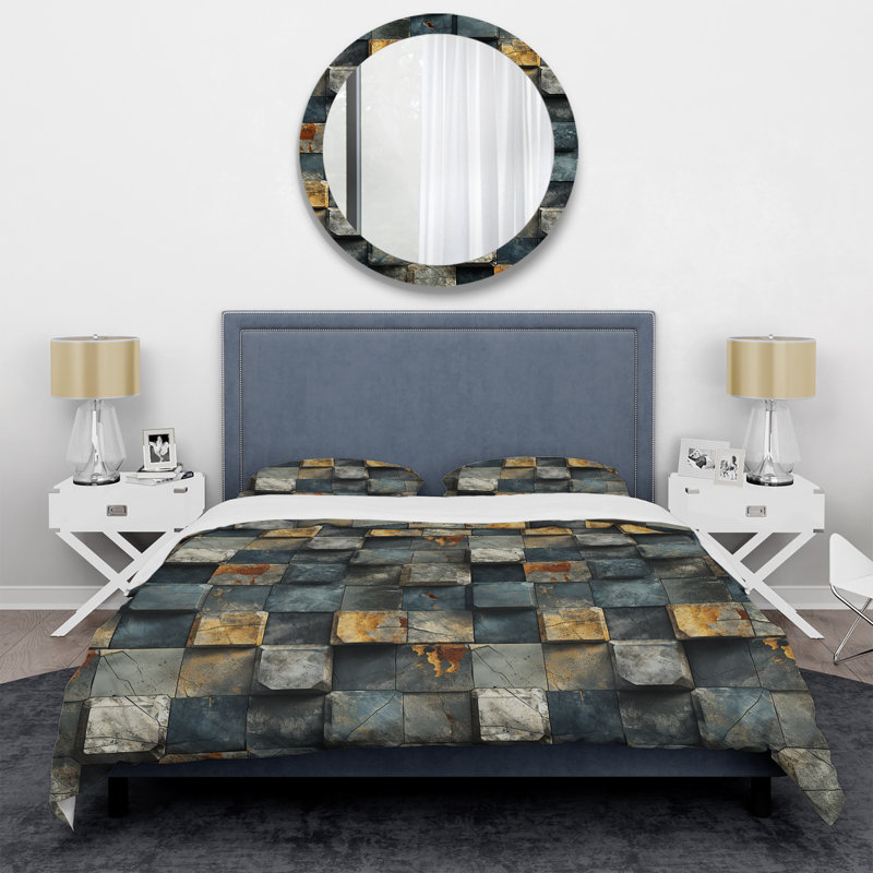 Ensemble de housse de couette rayé Grey Cubic Striped Wall Pattern II, Housse de couette pour grand lit et 2 taies décor