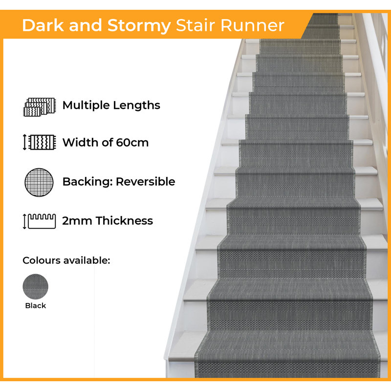 Stair Runner Solid Colour Flatweave Area Rug, Runner 60 x 450 cm
