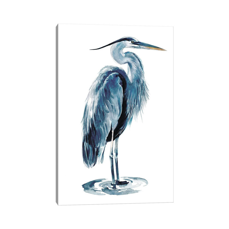 «Blue Heron I» par Jennifer Paxton Parker - impression d'art graphique, H 40 po x l 26 po x P 1,5 po, Toile tendue