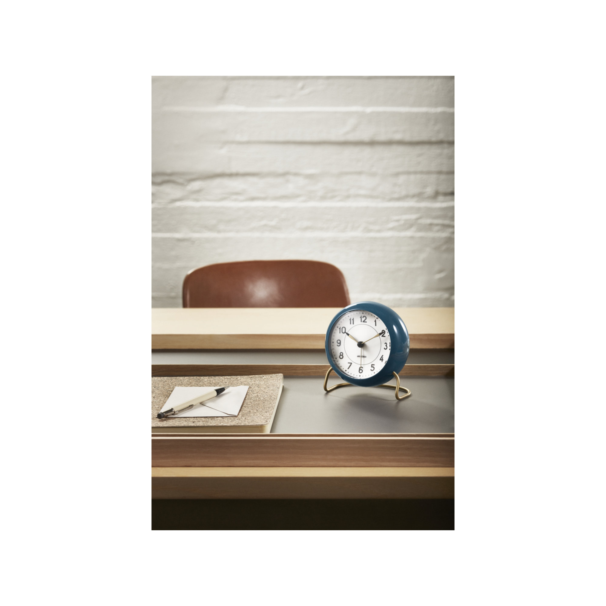 Station Analog Electric Alarm Tabletop Clock, White/Teal/Gold