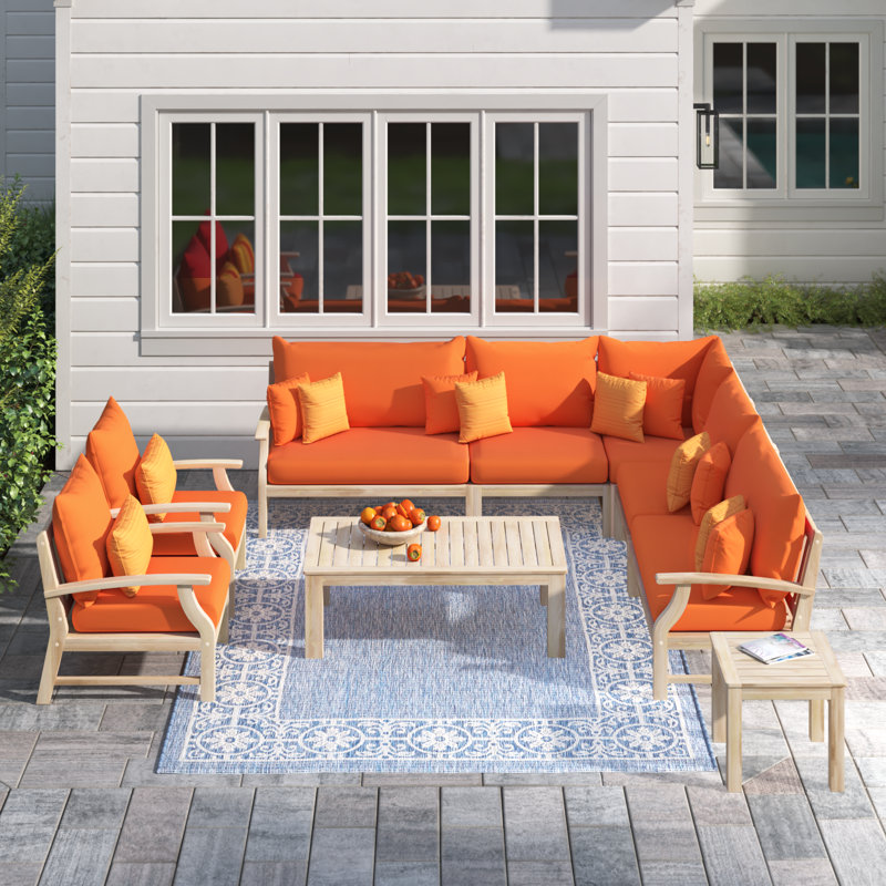 Ensemble de conversation modulaire 9 pièces avec housses de coussin Sunbrella Paulet, Tissage uni Sunbrella® palette Cayenne