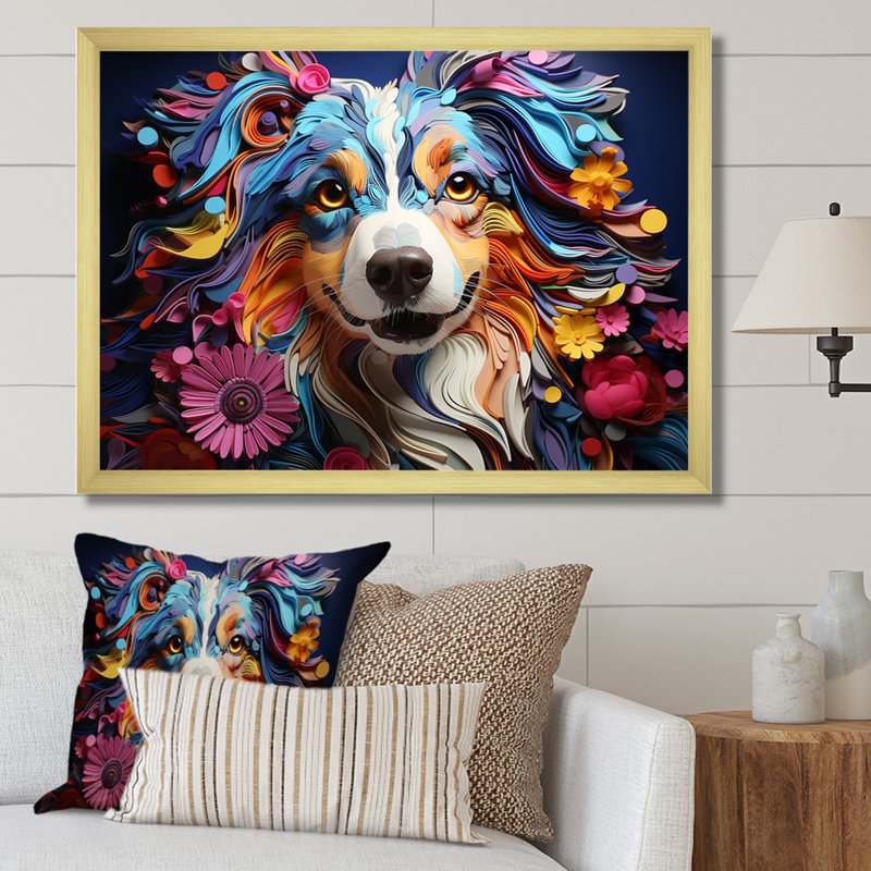 Chien berger australien Allure II, Cadre doré simple, L 32 po x H 24 po x P 1 po