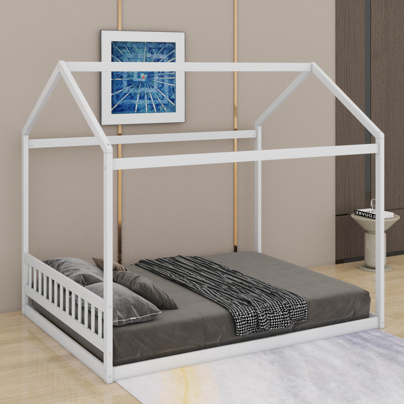 Grand lit en bois avec tête de lit, Blanc