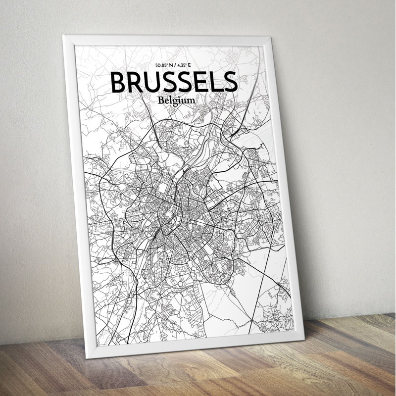 Brussels City Map - No Frame Print, 60.2cm H x 27.9cm W x 0.1cm D, Grey