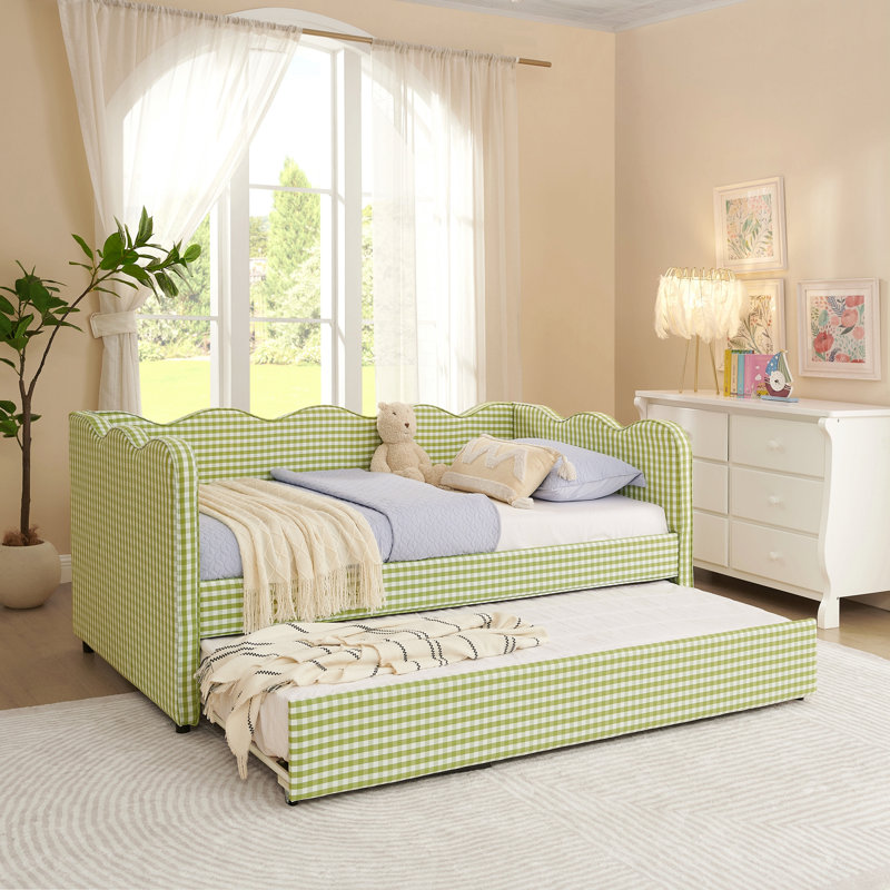 Lit de jour en vichy douillet avec lit gigogne simple, Vert