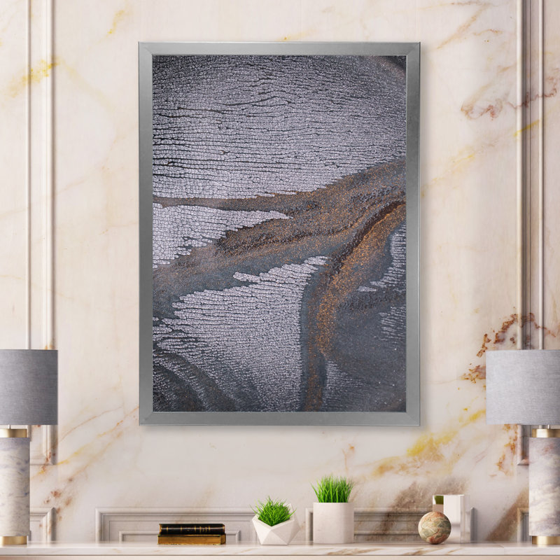 Œuvre d'art moderne sur toile monochrome dramatique gris IV, H 36 po x l 24 po x P 1 po, Cadre photo argenté