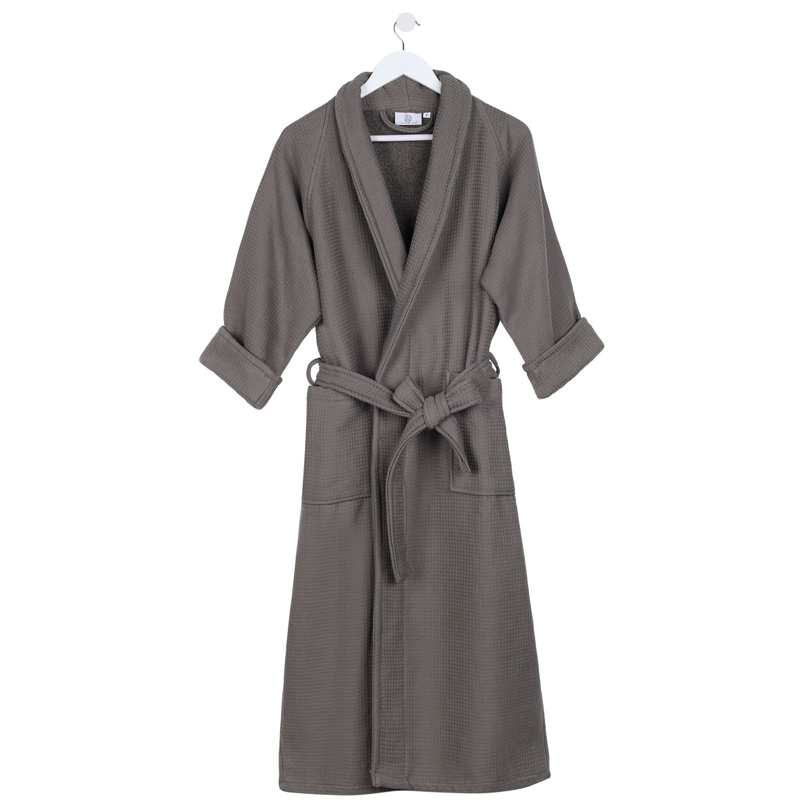 McPhail Waffle Weave Honeycomb Cotton Soft Plush Lightweight Unisex Adult Bath Robe, Charcoal, S